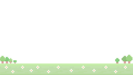 ピクセルアートなお花のある夕暮れの草原フレーム⭐︎PNG © Flandern