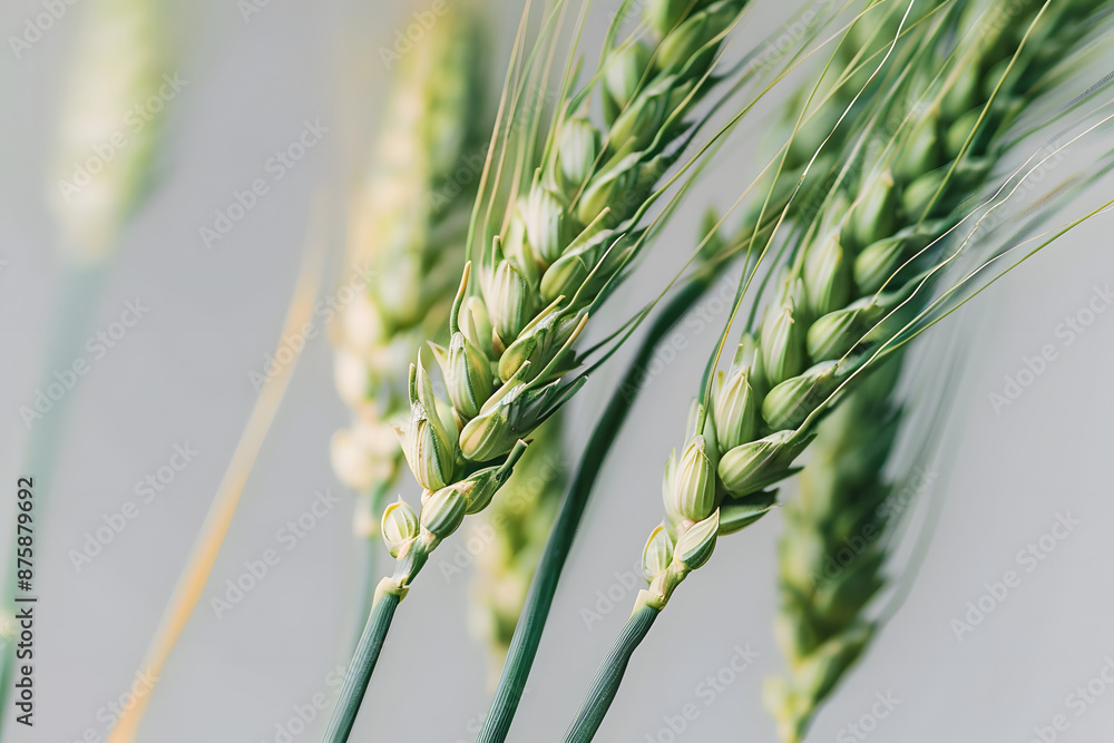 Poster close up image of a green wheat spikelet isolated on transparent background