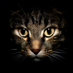 close up head of cat on dark background