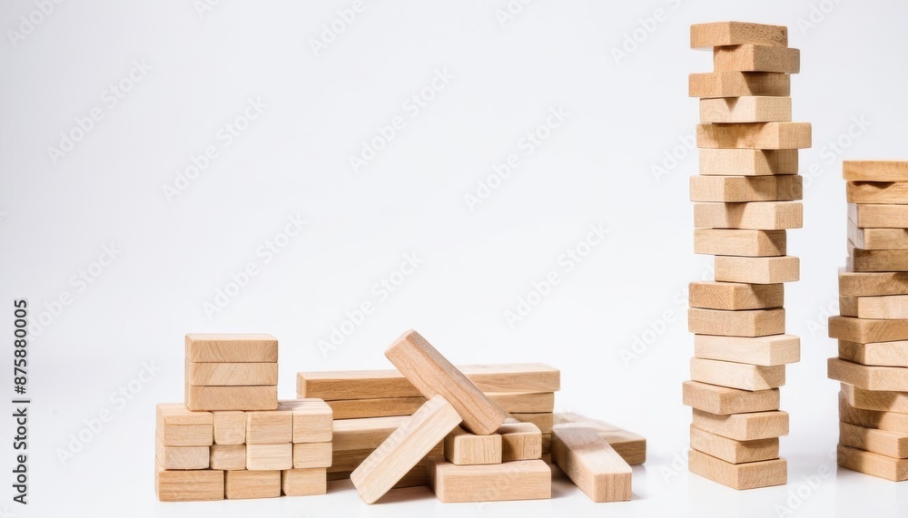 Poster wood game business jenga white brick building act blocks olated block build abstract background clos