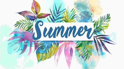 Obraz premium Colorful leaf summer illustration background with a summer vibe