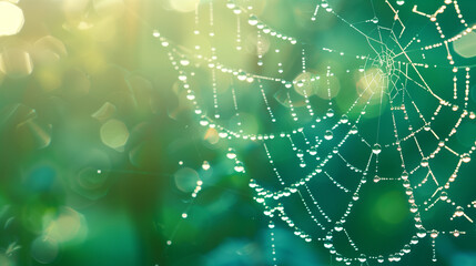 dewdrops on a spider's web, concept of the beauty of nature, created with generative AI technology