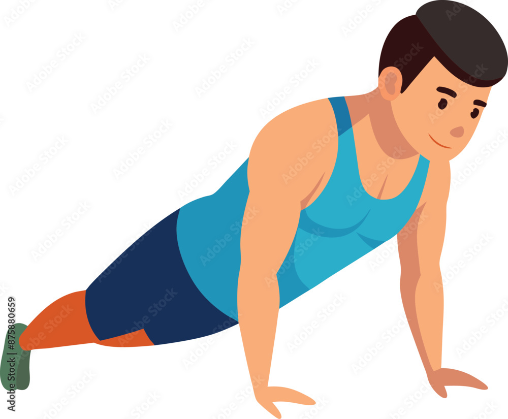 Poster man doing push up exercise in fitness routine illustration