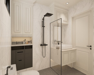 3D Rendering modern bathroom full scene interior design.