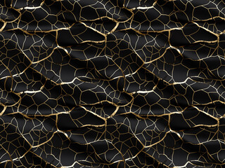 Gold Kintsugi Seamless Pattern, Luxury Golden Kintsukuroi Tile, Crack Broken Marble Texture