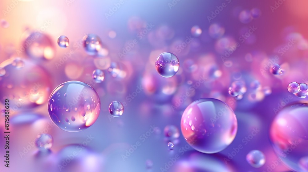 Poster soft, gradient background with floating 3d spheres and shadows