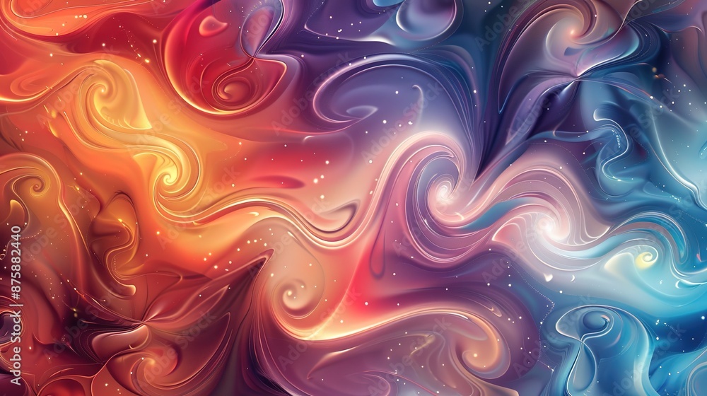 Poster dynamic, colorful background with swirling, abstract shapes and patterns