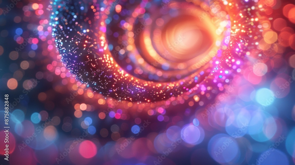 Poster vivid and bright round spiral vortex with circular halos and abstract light effects. this image crea