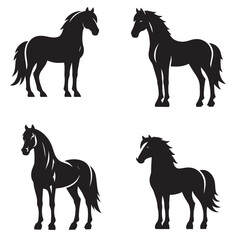 4 sets black of  Horse Standing  silhouette isolated on white background png jpeg eps transparents