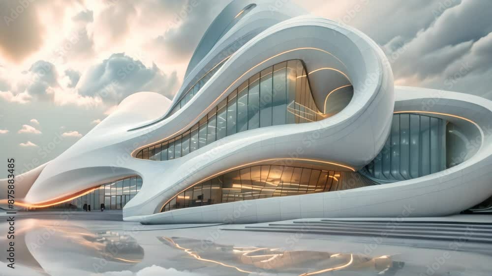 Aufkleber a modern white building featuring unique curves in its architecture, futuristic architecture of a co