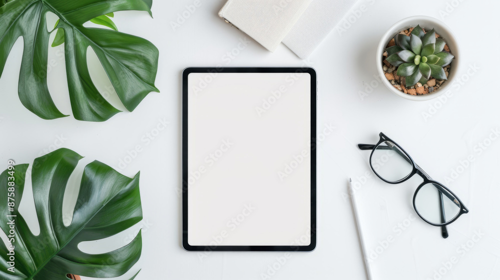 Poster sleek digital product interface on tablet screen mockup for tech design showcase.