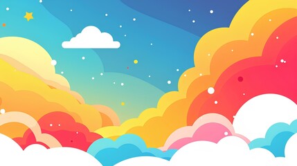 colorful illustration with a cloud-filled sky 