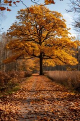 Obraz premium The golden autumn forest path