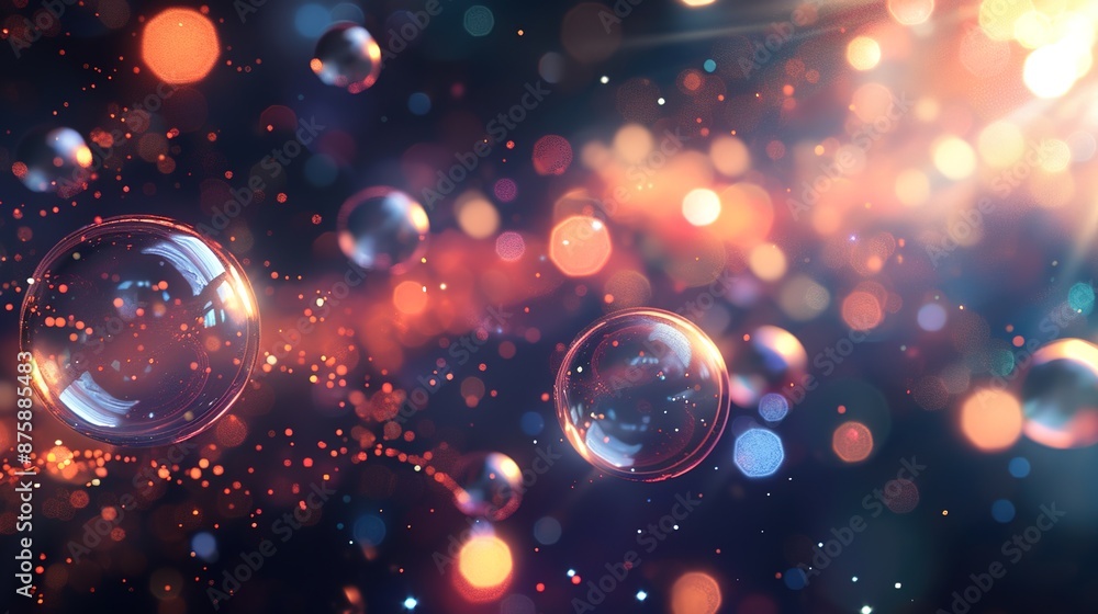 Poster futuristic floating spheres connected by light - abstract sci-fi interface background
