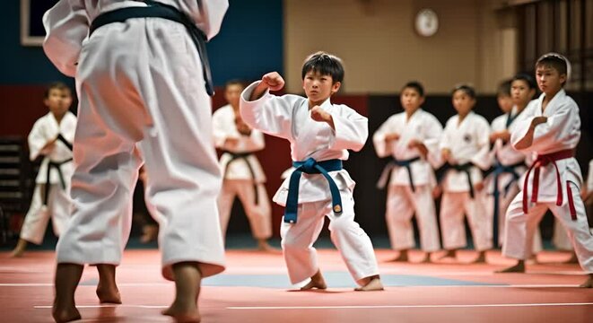 Children in a karate class.
