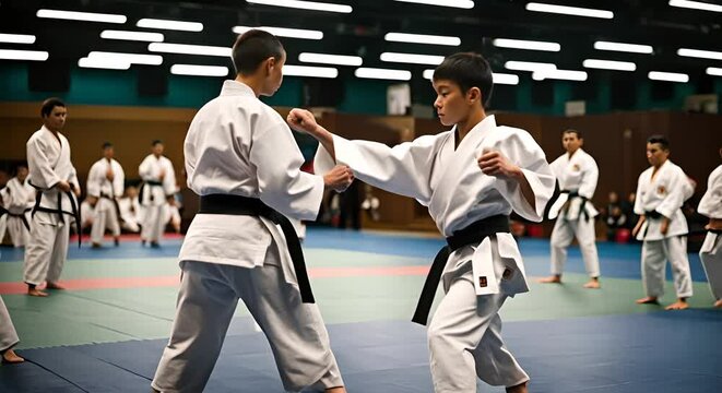 Children in a karate class.