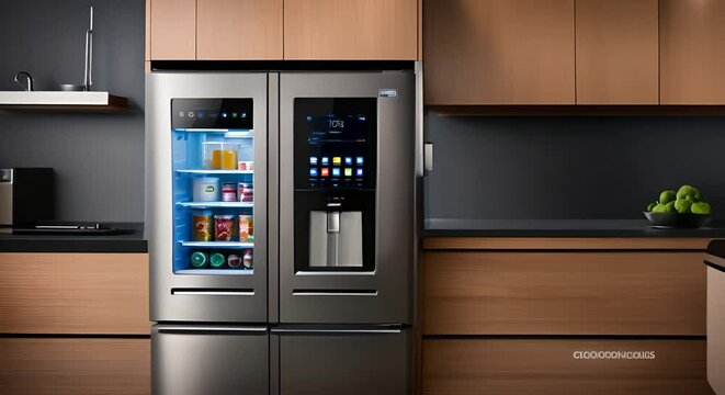 Smart refrigerator with a screen.
