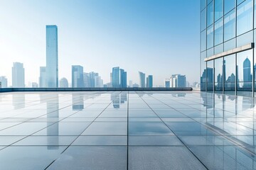 Fototapeta premium A city skyline with a large building in the background