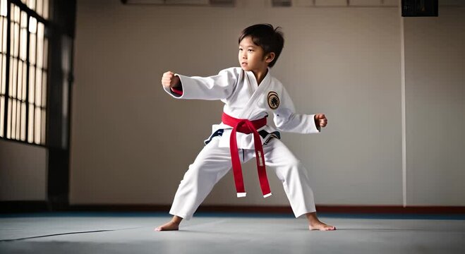 Boy in a karate class.