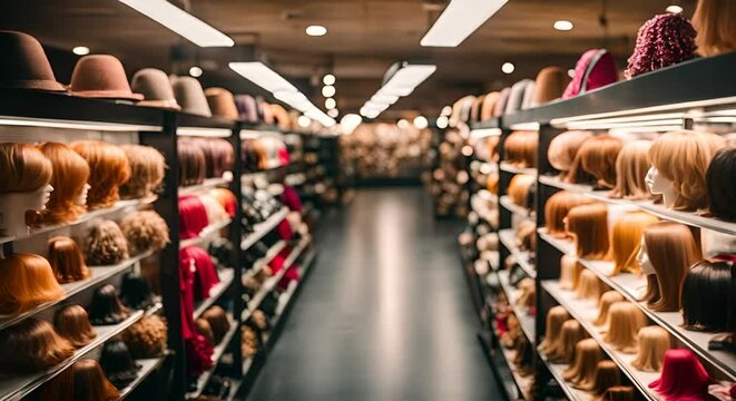 Interior of a wig store.
