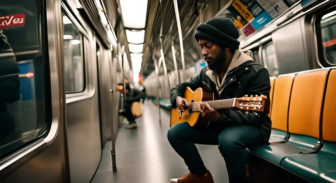 Street musician playing music in the subway.