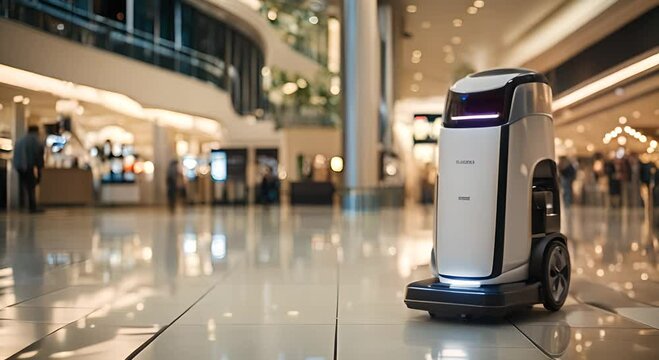 Cleaning robot in an airport.