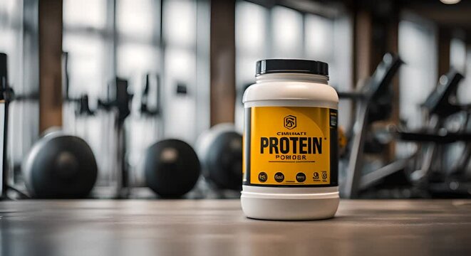 Protein powder jar at the gym.
