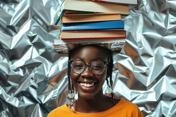 Aqua educational rocket accompanied by maroon notebooks and olive scissors on a chalkboard,