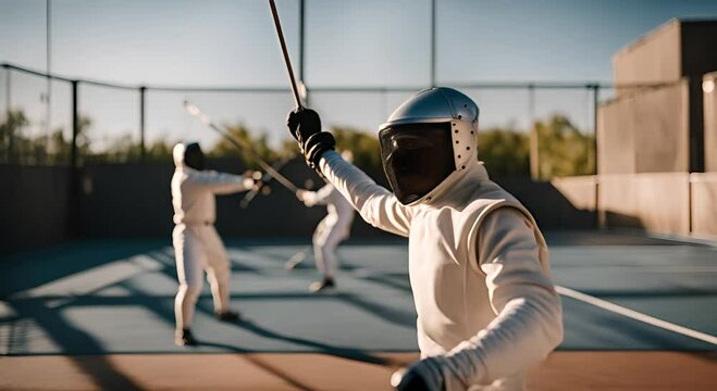 Fencing combat. Fencing sport.