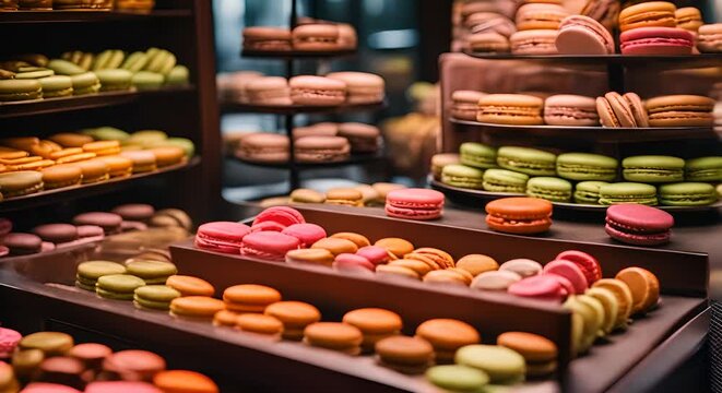 Interior of a French macarons store.