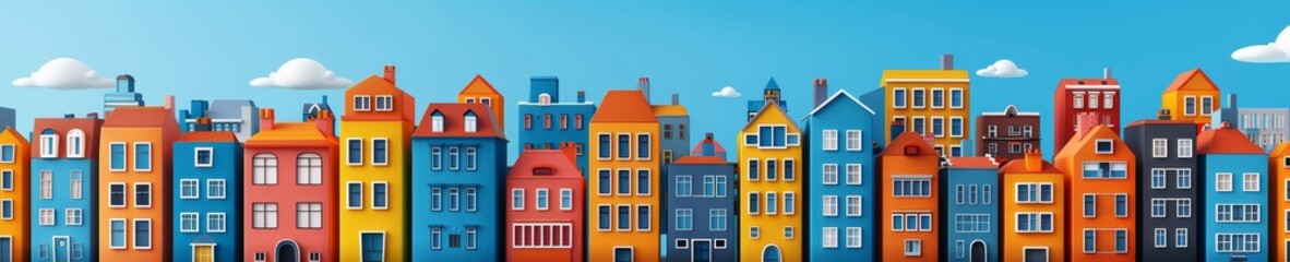 Fototapeta premium colorful row of houses illustration - cityscape architecture background.