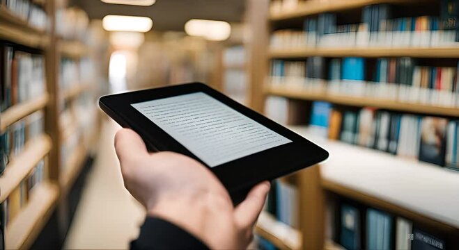 Ereader or ebook in a library.