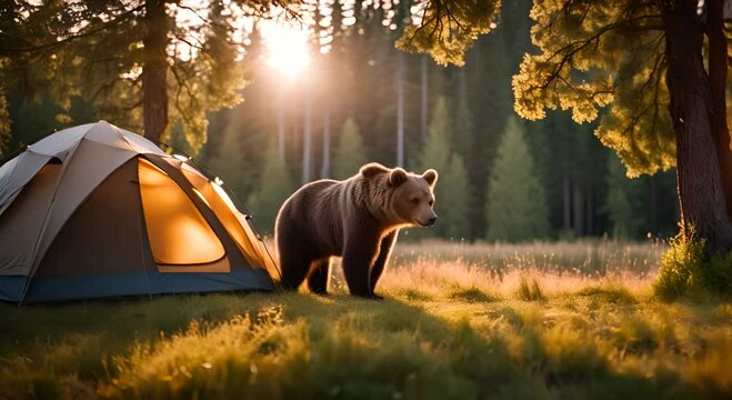 Bear stealing food from a camp.