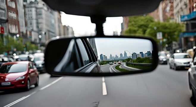 View of the rearview mirror of a car.
