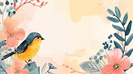 Spring themed floral design with space for hand drawn bird