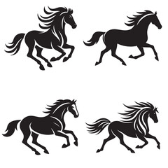 4 sets black of  Horse Running silhouette isolated on white background png jpeg eps transparents