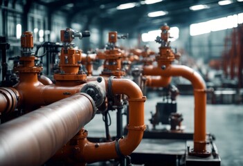 Obraz premium factory pipe pumps industrial zone valves pipelines large steel system industry power water plant technology engineering energy metal