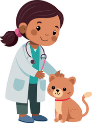 Cute Veterinarian Cartoon Character With Cat