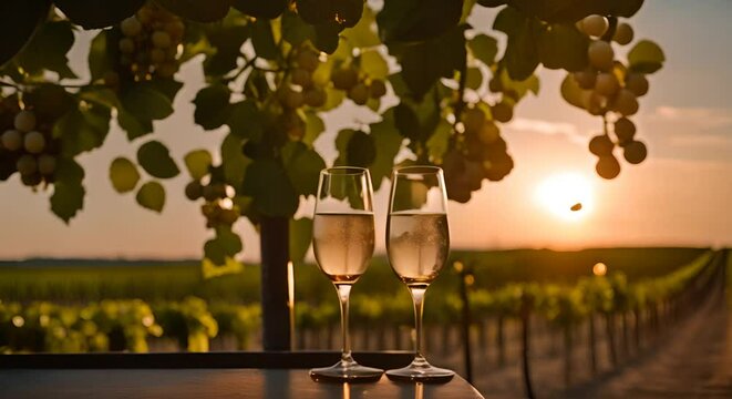 Champagne tasting in a vineyard.