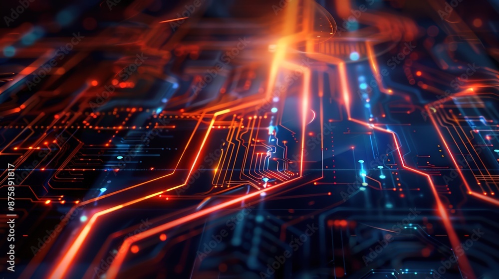Poster luminous technological abstract with layered textures - high-tech background with glowing lines and 