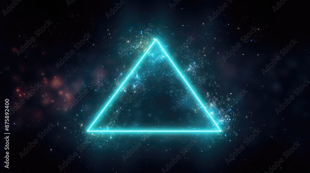 Poster abstract of mysterious geometric shape portal or frame with nebula light release particle or plasma 