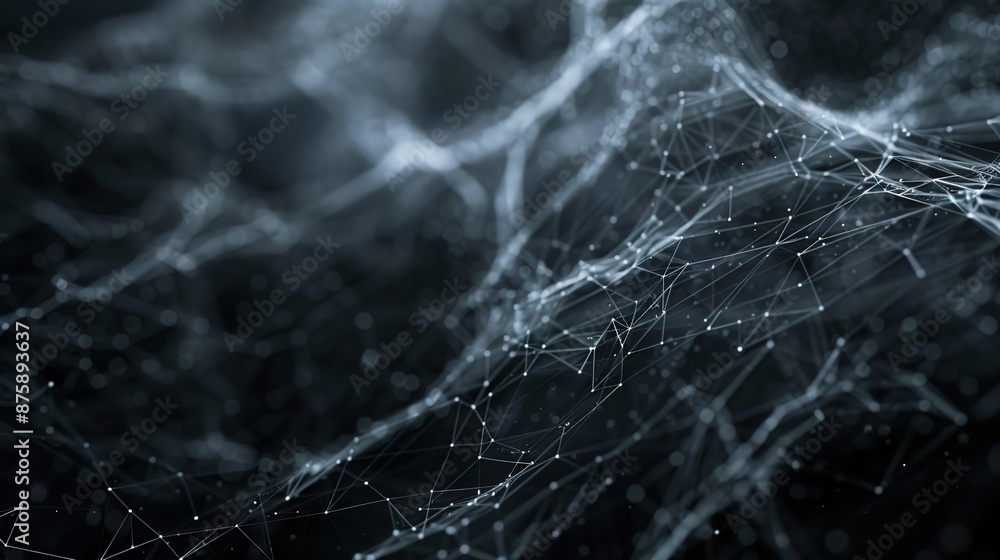 Poster delicate, intricate lines resembling a digital web on a dark background