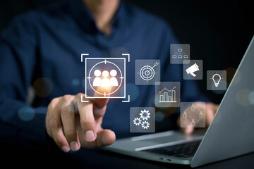 Digital marketing online, CRM, marketing plan and strategies to target customer digital marketing commerce online sale concept .