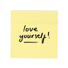 motivational quote sticky note with love yourself text on it, transparent background