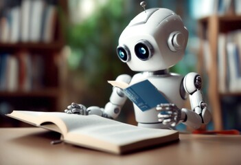 chat style cute book reading concept bot created school cartoon life technological future child art android robot progress
