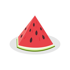 A slice of a triangular watermelon, highlighted on a white background. Watermelon icon. Vector illustration