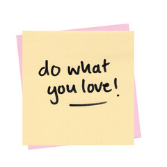 motivational quote sticky note with do what you love text on it, transparent background