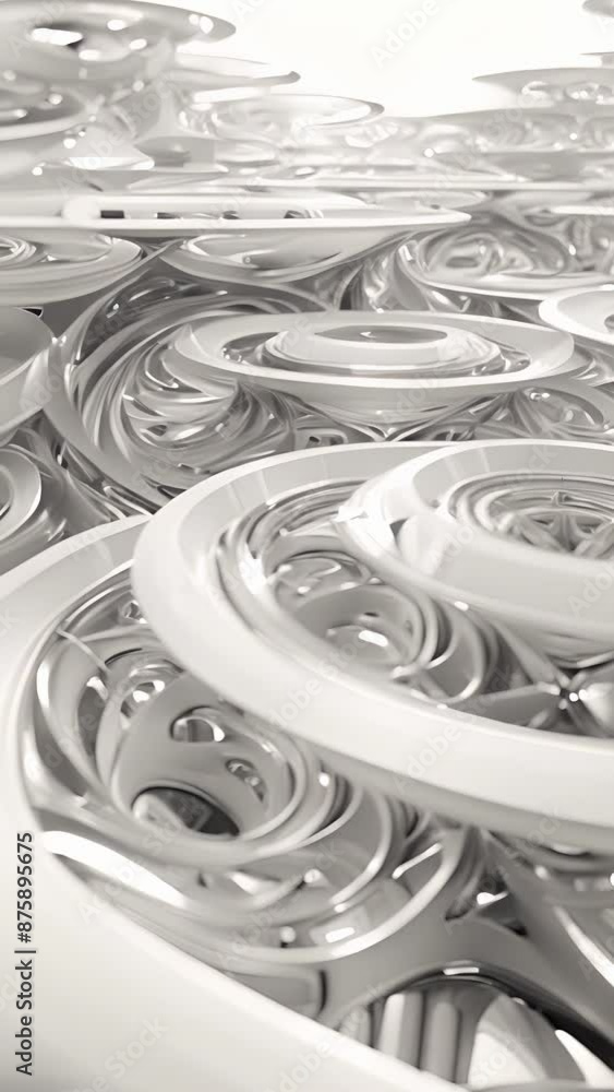 Poster a series of concentric rings each with symmetrically p geometric shapes.