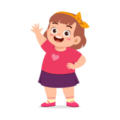 Obraz premium little fat kid standing and waving hand and feeling happy