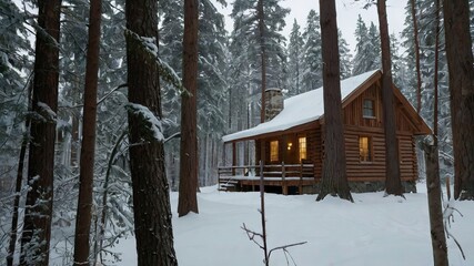 snow cottage in the forest ai generated